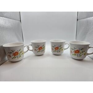 Set of 4 Vintage Corning Ware Corelle Wildflower Coffee Tea Cups/Mugs USA